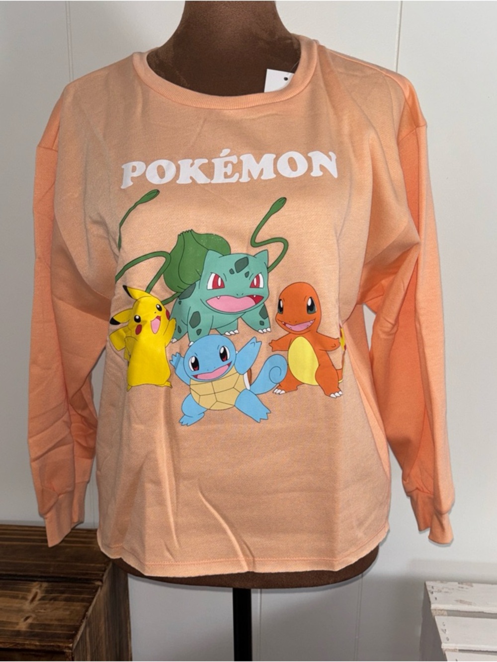 Pokemon Cropped Peach Sweatshirt XXL Kids Girls Long Sleeve Pullover New